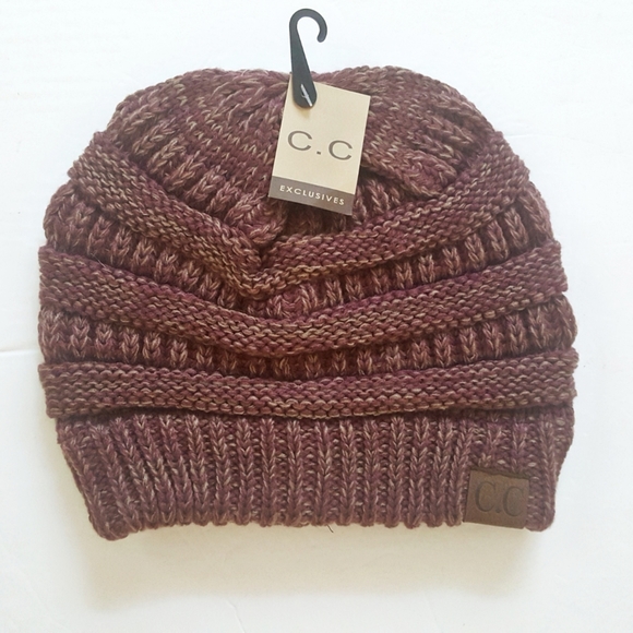 C.C Accessories - Two Tone Brown  Knit CC Beanie Hat